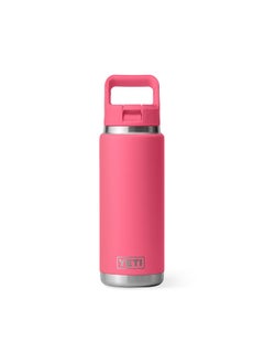 YETI Rambler 26 Oz Bottle, Vacuum Insulated, Stainless Steel With Color Matching Straw Cap, Tropical Pink  - Image 3