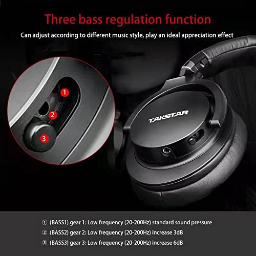 TAKSTAR Over-Ear Monitor Headphones, 40mm NdFeB Driver, 3 Level Bass Adjust, Soft Headband, Comfort Ear Pads, HiFi Stereo Dynamic Studio Noise Cancelling Headsets for Recording Monitoring Music - Image 3