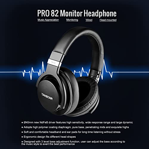 TAKSTAR Over-Ear Monitor Headphones, 40mm NdFeB Driver, 3 Level Bass Adjust, Soft Headband, Comfort Ear Pads, HiFi Stereo Dynamic Studio Noise Cancelling Headsets for Recording Monitoring Music - Image 4