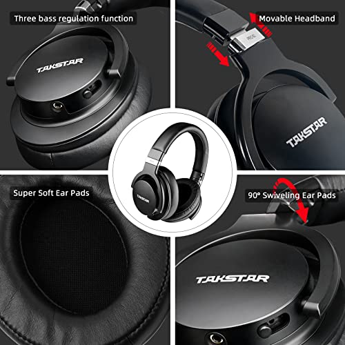 TAKSTAR Over-Ear Monitor Headphones, 40mm NdFeB Driver, 3 Level Bass Adjust, Soft Headband, Comfort Ear Pads, HiFi Stereo Dynamic Studio Noise Cancelling Headsets for Recording Monitoring Music - Image 5