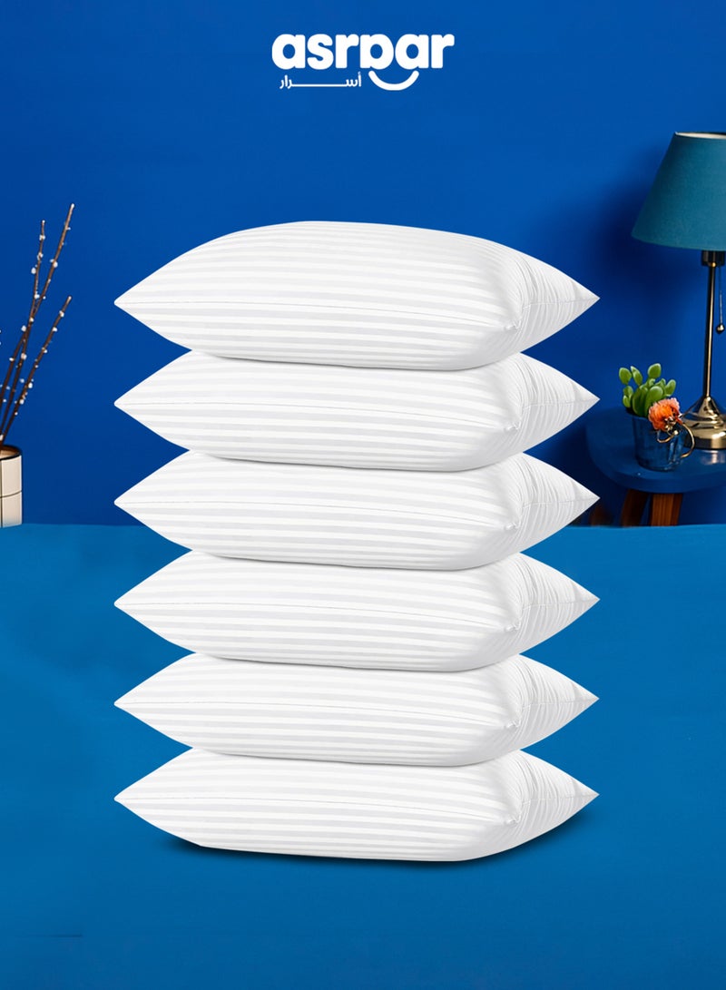 Asraar Premium 20 cm Thick Microfiber Bed Pillows With Stripes, Standard Size 1000 Grams, Hotel-Quality Cooling Pillow for All Sleep Positions - Ideal for Side, Back & Stomach Sleepers, Fluffy Bed Stripe Pillows for Bed, Machine Washable, 90 x 50 cm White - 6 Pillow  - Image 1