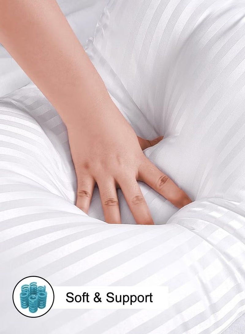 Asraar Premium 20 cm Thick Microfiber Bed Pillows With Stripes, Standard Size 1000 Grams, Hotel-Quality Cooling Pillow for All Sleep Positions - Ideal for Side, Back & Stomach Sleepers, Fluffy Bed Stripe Pillows for Bed, Machine Washable, 90 x 50 cm White - 6 Pillow  - Image 4