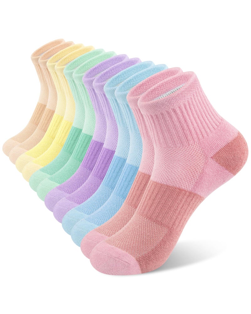 Darller 6 Pairs Womens Ankle Socks - Thick Cushioned Athletic Running Cotton Socks Quarter Crew, B-Rainbow Colors - Image 1