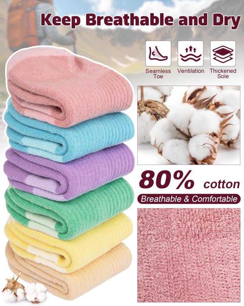 Darller 6 Pairs Womens Ankle Socks - Thick Cushioned Athletic Running Cotton Socks Quarter Crew, B-Rainbow Colors - Image 4