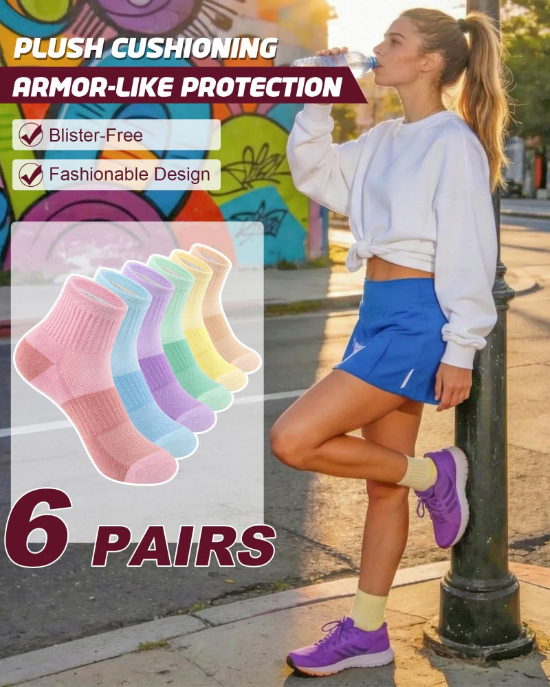 Darller 6 Pairs Womens Ankle Socks - Thick Cushioned Athletic Running Cotton Socks Quarter Crew, B-Rainbow Colors - Image 5