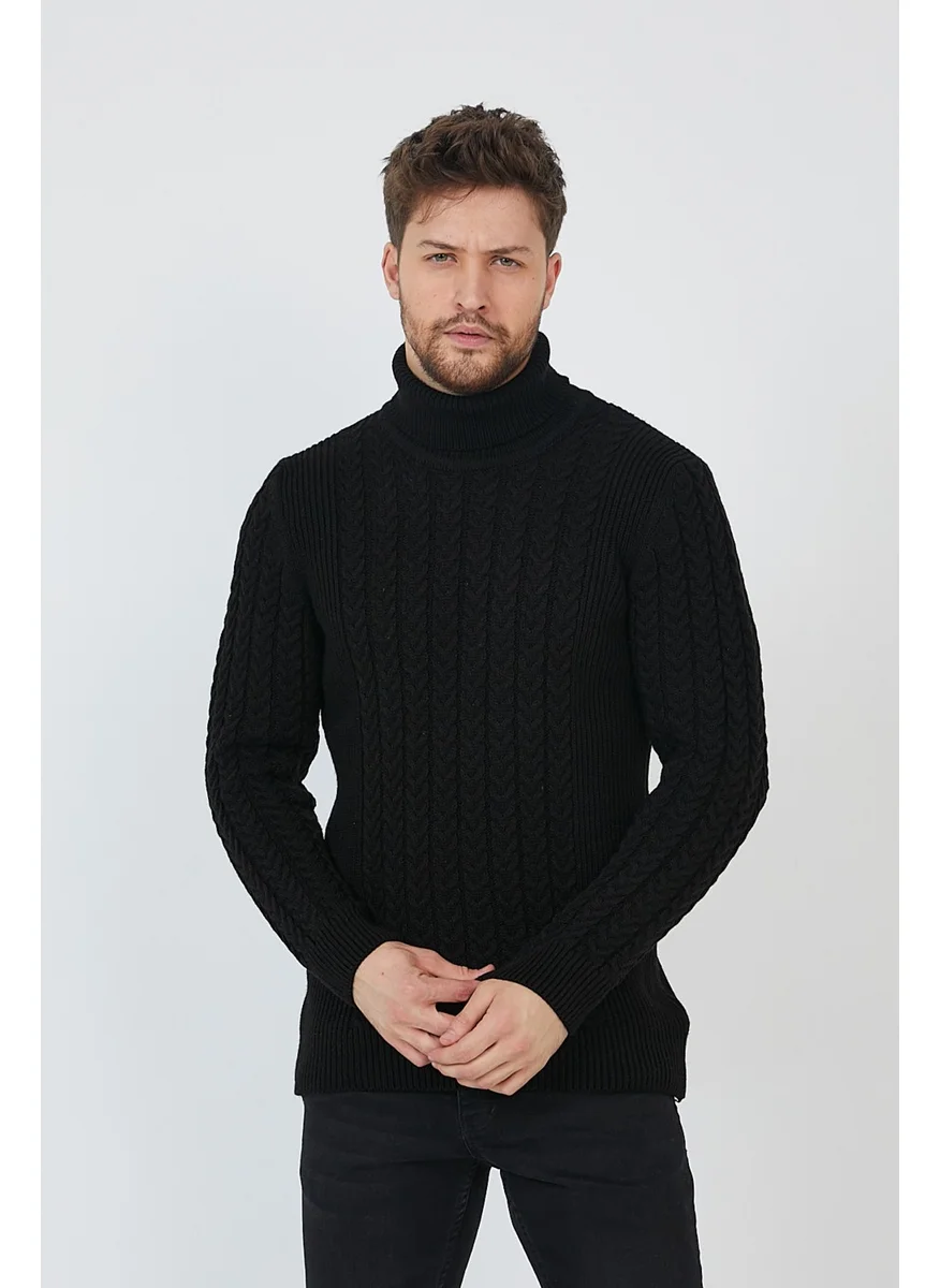 Cool Tarz Cool Style Black Men's Knitted Patterned Turtleneck Knitwear SWEATER-TRZ8146R07M