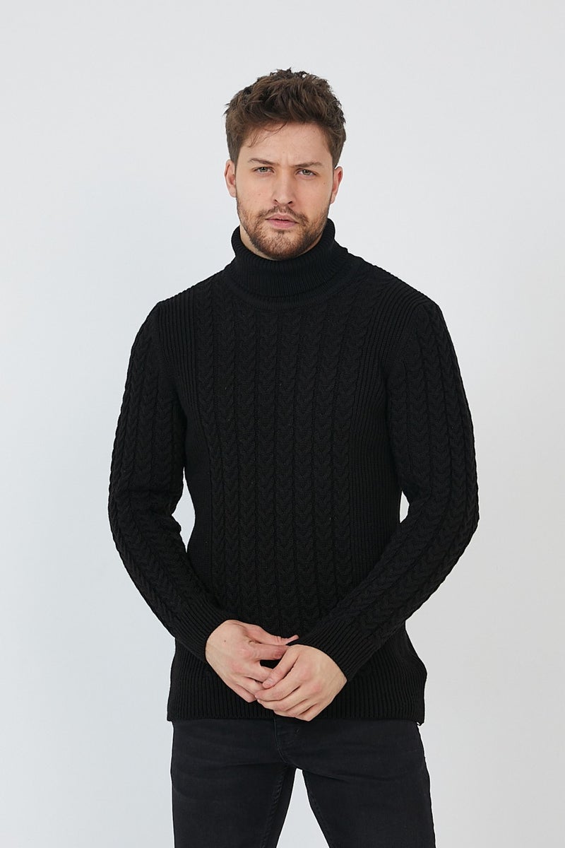 Cool Tarz Cool Style Black Men's Knitted Patterned Turtleneck Knitwear SWEATER-TRZ8146R07M  - Image 1