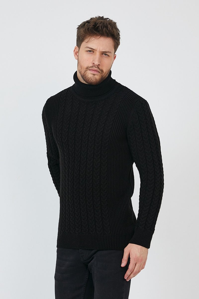 Cool Tarz Cool Style Black Men's Knitted Patterned Turtleneck Knitwear SWEATER-TRZ8146R07M  - Image 3