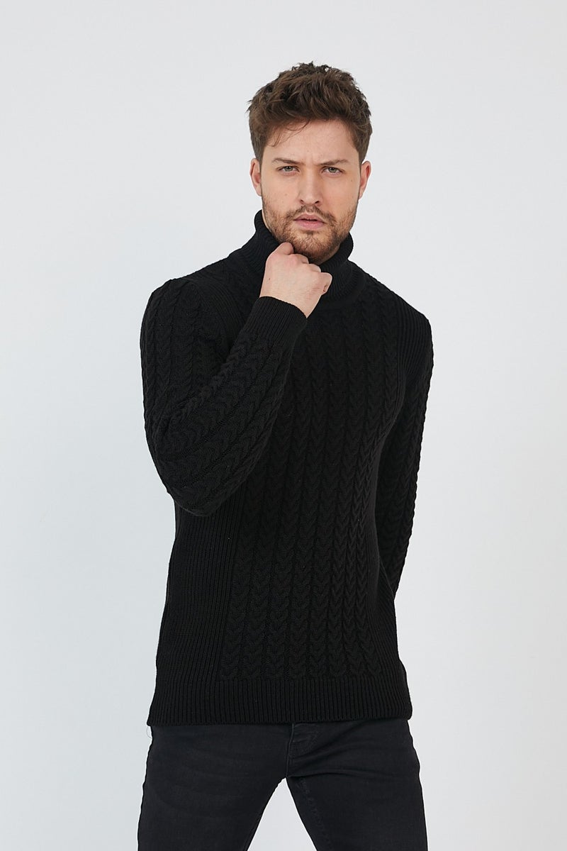 Cool Tarz Cool Style Black Men's Knitted Patterned Turtleneck Knitwear SWEATER-TRZ8146R07M  - Image 2