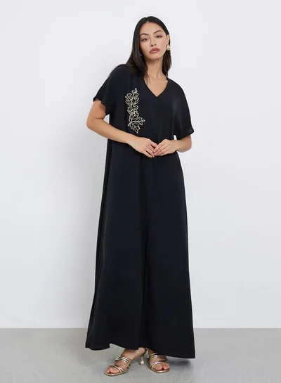 Amirah Amirah Black A-Line Under Abaya Jalabiya with Patch Detail