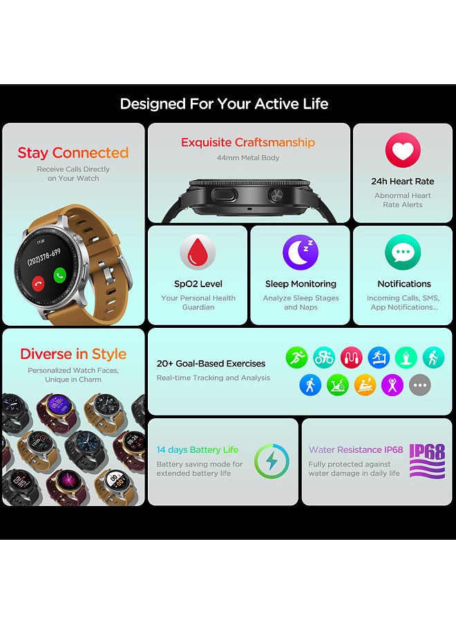 Zeblaze GTR 2 BT Call Smart Watch, 1.28'' Full-Touch Screen, BT5.0, IP68 Waterproof, 14-day Battery Life, 20＋ Exercise Modes, Sleep, Heart Rate, Blood Pressure Monitor, Custom Dial Notification, Call Reminder, Music Control, Compatible with Android iOS  - Image 2