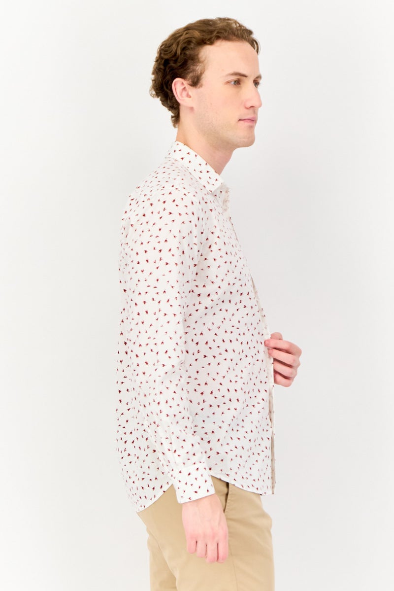 Kenneth Cole قميص رجالي بأكمام طويلة وقصة ضيقة بطبعة شاملة، متعدد الألوان - Image 2