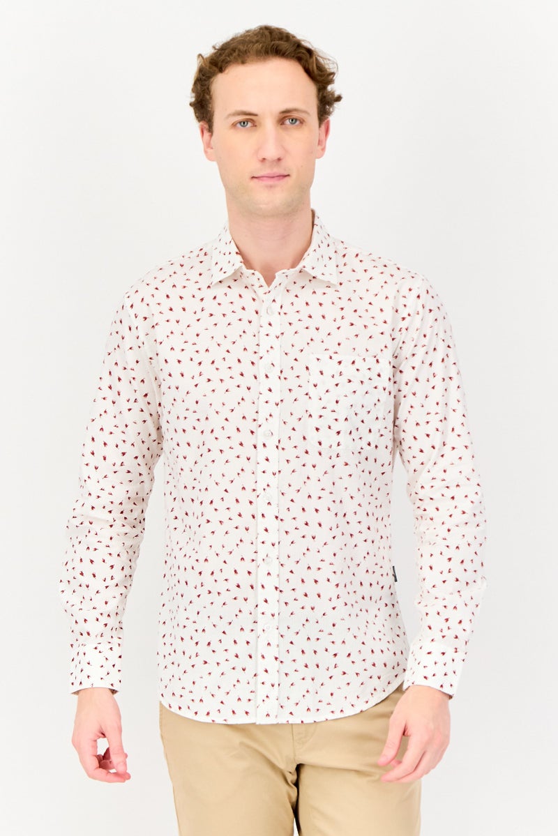 Kenneth Cole قميص رجالي بأكمام طويلة وقصة ضيقة بطبعة شاملة، متعدد الألوان - Image 1