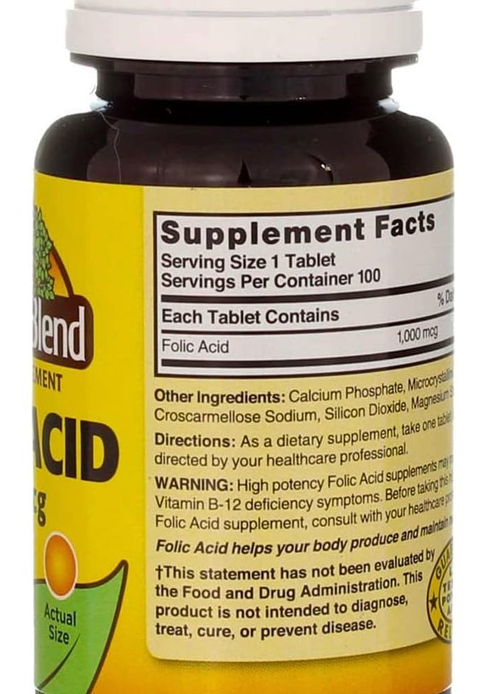 Swanson Nature's Blend Folic Acid 1000 mcg 100 Tablets - Image 3