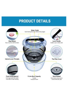 Furtey Salad Spinner Large Multifunction BPA Free Manual Good Grips Crank Handle & Locking Fruits and Vegetables Dryer Dry Off & Drain Lettuce Quick Spinner  - Image 3