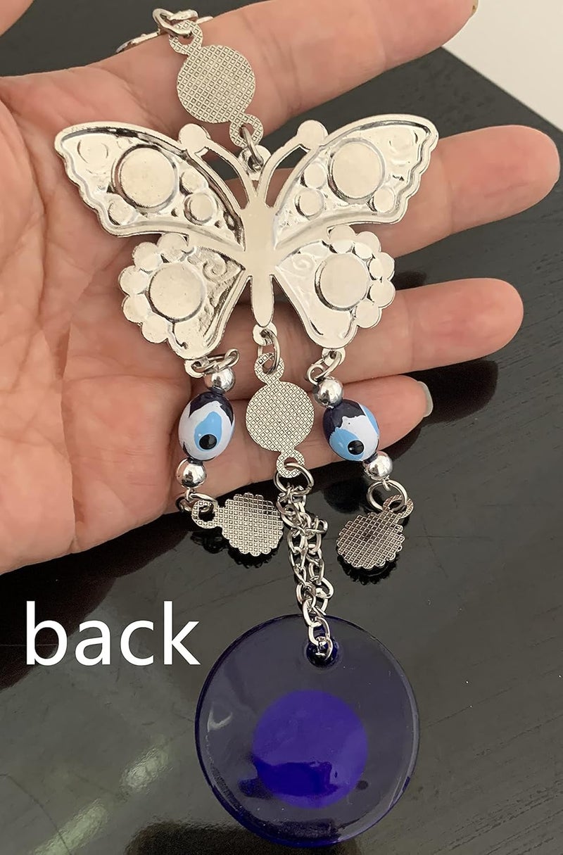 Luckam Turkish Blue Eye with Butterfly Hanging Decoration Ornament, Blue Rhinestone Car Charm Rear View Mirror Wall Hanging Protection Home Decor Blessing Gift - Image 5