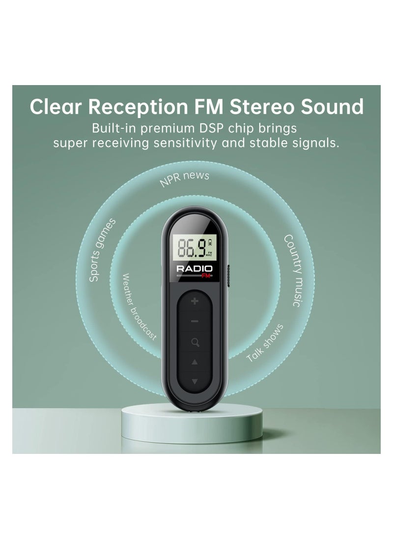FM Walkman Radio, 300mAh Rechargeable Portable Pocket Transistor Radio with Best Reception, LCD Digital Tuning with Backlight,