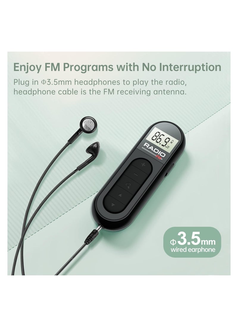 FM Walkman Radio, 300mAh Rechargeable Portable Pocket Transistor Radio with Best Reception, LCD Digital Tuning with Backlight,