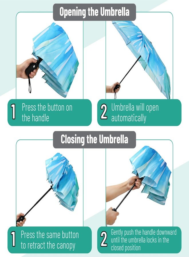 Mr. Pen Blue Monstera Automatic Windproof Travel Umbrella, Compact, Rain Umbrella - Image 4