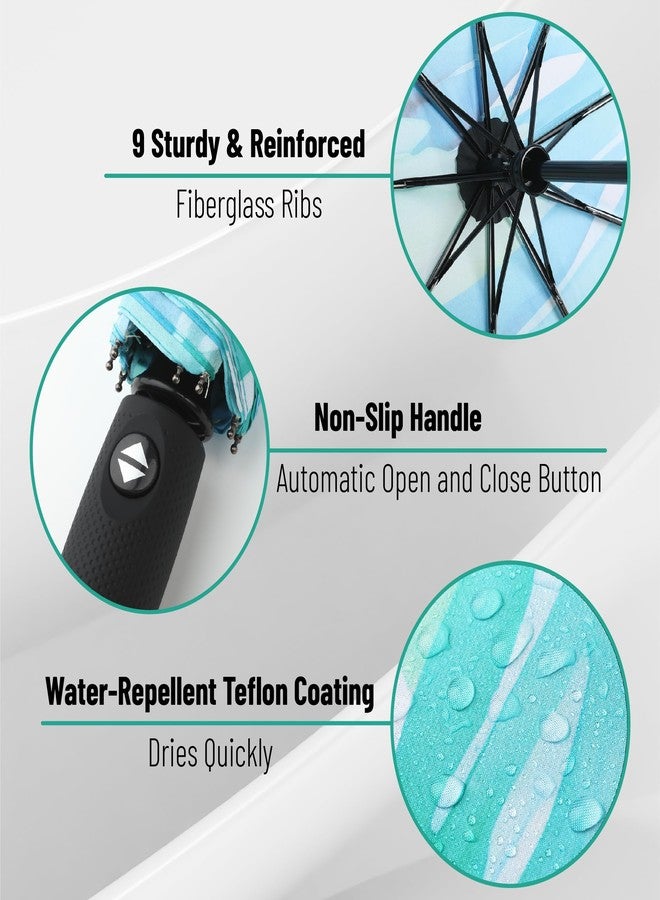 Mr. Pen Blue Monstera Automatic Windproof Travel Umbrella, Compact, Rain Umbrella - Image 3