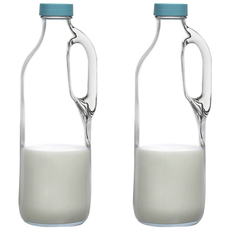 GLASS MONGER 2 Pc 47oz Clear Glass Pitchers with Handles and Lids - Airtight Refrigerator Water Juice Jugs for Kitchen - Image 1