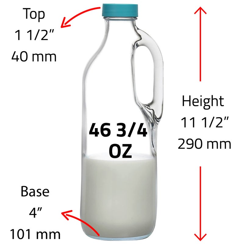 GLASS MONGER 2 Pc 47oz Clear Glass Pitchers with Handles and Lids - Airtight Refrigerator Water Juice Jugs for Kitchen - Image 2