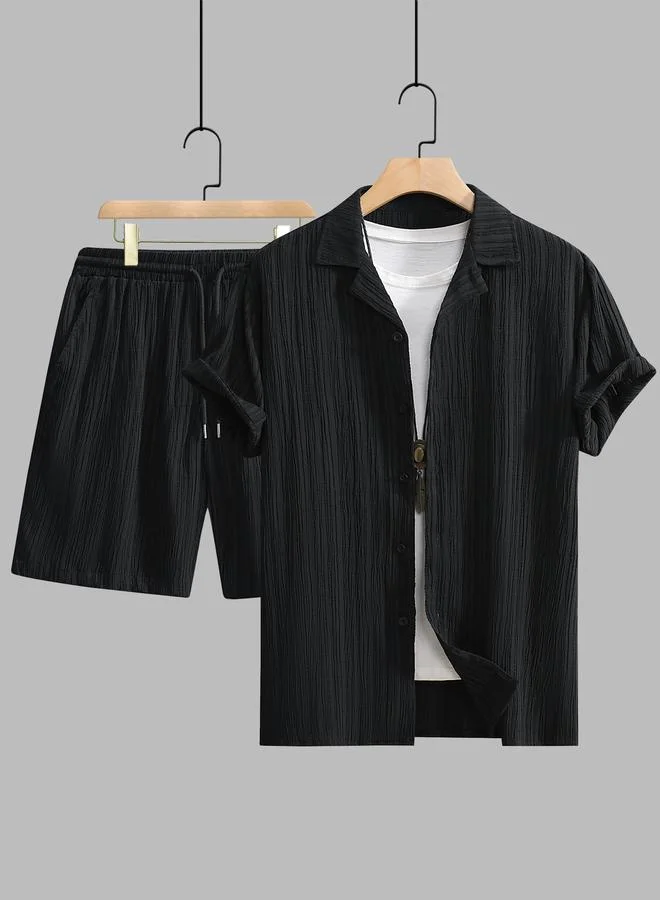 تايك تو Men Plus Size Textured Shirt and Shorts Co-ord Set
