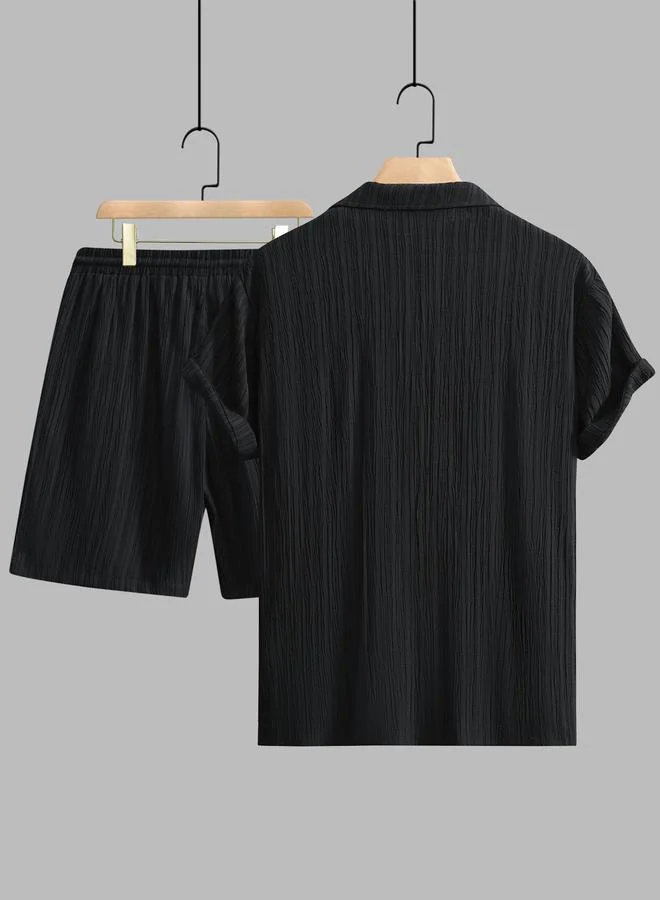 تايك تو Men Plus Size Textured Shirt and Shorts Co-ord Set