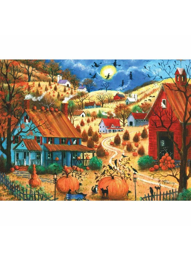 Bits and Pieces 1000 قطعة لغز للبالغين 20" × 27" - مسابقة اليقطين العظيمة زيارة - 1000 قطعة لغز خريف ريفي هالوين ساحرة قمر من الفنانة ماري آن فاسي - Image 2