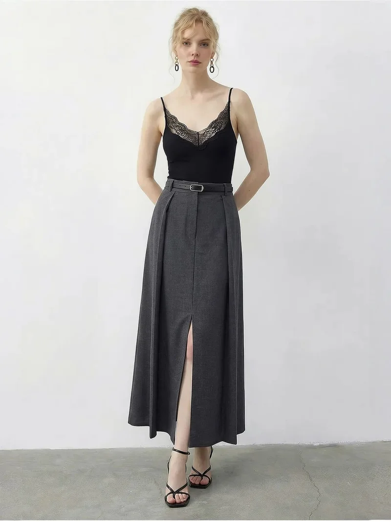بيانكو لوتشي LUCCI High Waist Midi A-Line Skirt with Belt