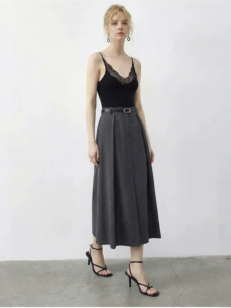 بيانكو لوتشي LUCCI High Waist Midi A-Line Skirt with Belt