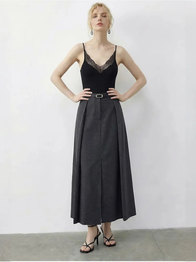 بيانكو لوتشي LUCCI High Waist Midi A-Line Skirt with Belt