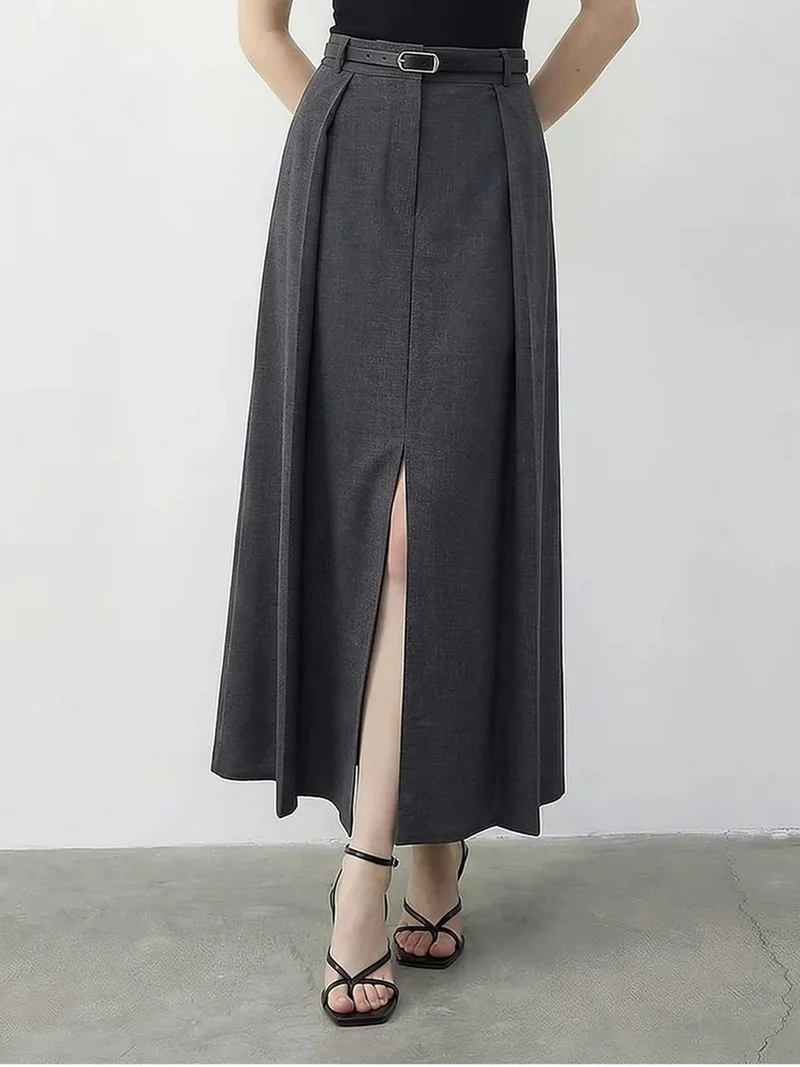 بيانكو لوتشي LUCCI High Waist Midi A-Line Skirt with Belt