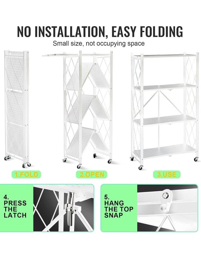 Scrolls Multi-Layer Foldable Storage Organizer Heavy Duty Metal Rack Storage Shelving Unit with Wheels Kitchen Cabinet Multipurpose Shelf Storage Rack for Living Room Bedroom Kitchen (4 TIER-WHITE)  - Image 2