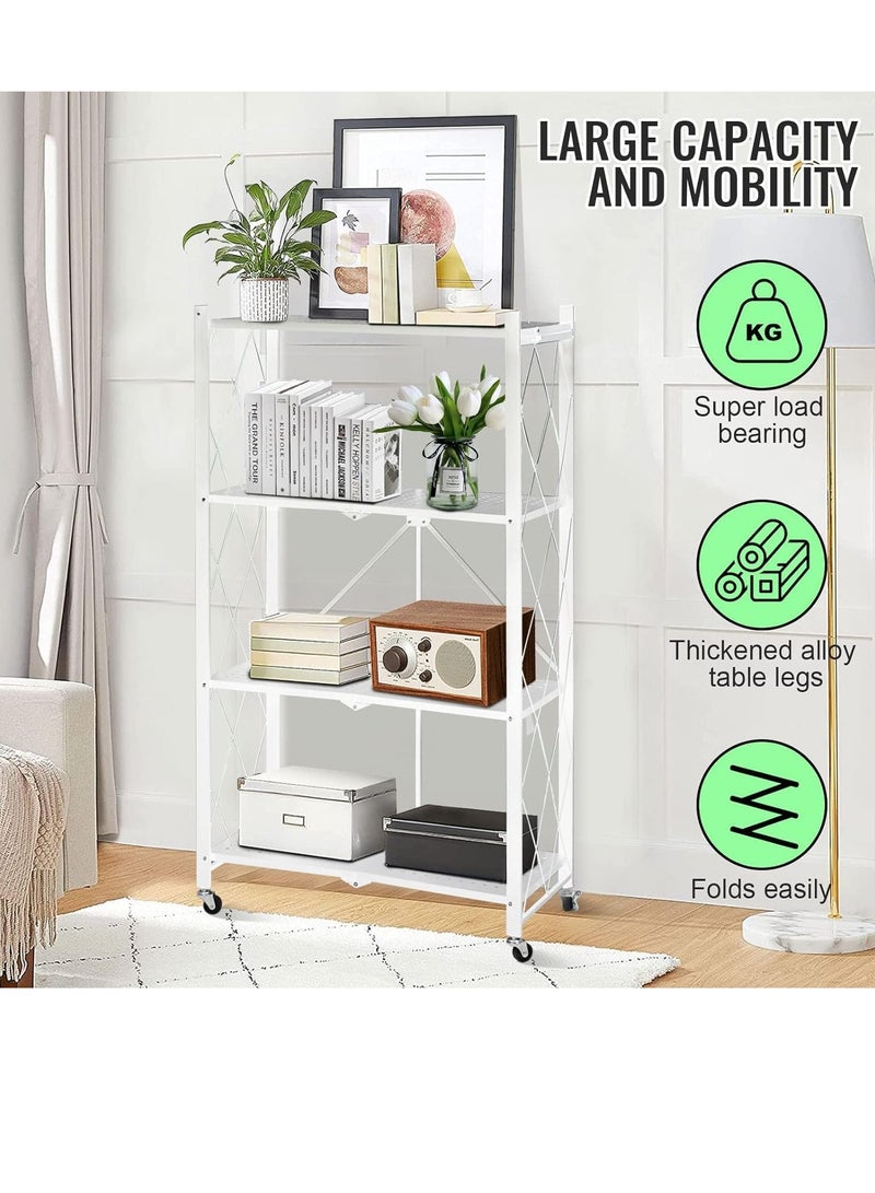 Scrolls Multi-Layer Foldable Storage Organizer Heavy Duty Metal Rack Storage Shelving Unit with Wheels Kitchen Cabinet Multipurpose Shelf Storage Rack for Living Room Bedroom Kitchen (4 TIER-WHITE)  - Image 3