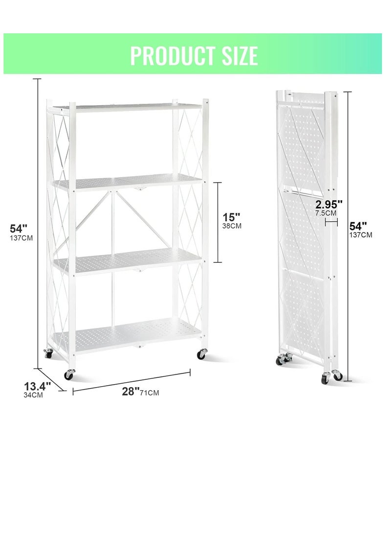 Scrolls Multi-Layer Foldable Storage Organizer Heavy Duty Metal Rack Storage Shelving Unit with Wheels Kitchen Cabinet Multipurpose Shelf Storage Rack for Living Room Bedroom Kitchen (4 TIER-WHITE)  - Image 5