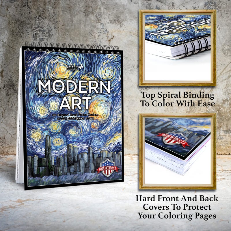 ColorIt Modern Art Adult Volume 1 Coloring Book for Stress Relief, 50 Drawings Inspired by Famous Paintings, Smooth Paper, Spiral Binding, USA Printed, Lay Flat Hardback Book Cover, Ink Blotter Paper - Image 3