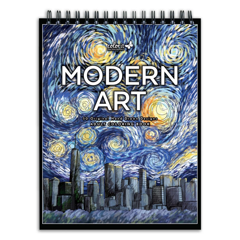 ColorIt Modern Art Adult Volume 1 Coloring Book for Stress Relief, 50 Drawings Inspired by Famous Paintings, Smooth Paper, Spiral Binding, USA Printed, Lay Flat Hardback Book Cover, Ink Blotter Paper - Image 1