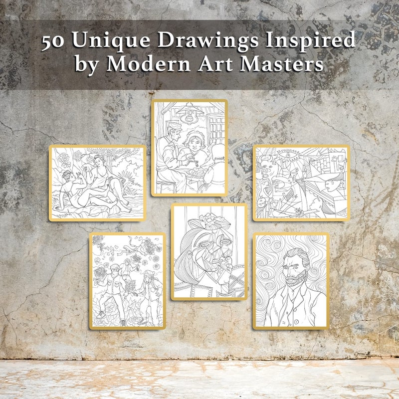 ColorIt Modern Art Adult Volume 1 Coloring Book for Stress Relief, 50 Drawings Inspired by Famous Paintings, Smooth Paper, Spiral Binding, USA Printed, Lay Flat Hardback Book Cover, Ink Blotter Paper - Image 4
