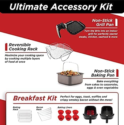 Nuwave Brio 6-Quart Healthy Digital Smart Air Fryer with Probe One-Touch Digital Controls, Advanced Cooking Functions, Removable Divider Insert & Grill Pan (NEW ACCESSORY),Black - Image 3