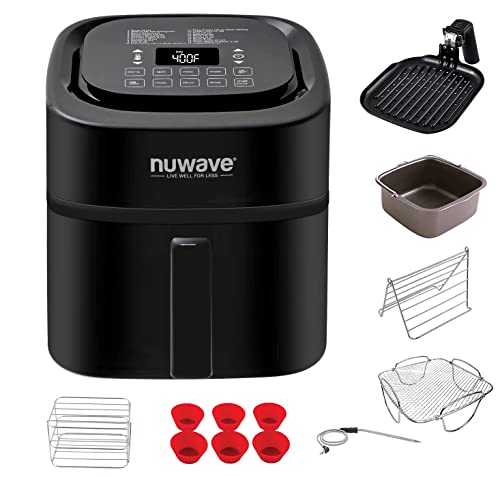 Nuwave Brio 6-Quart Healthy Digital Smart Air Fryer with Probe One-Touch Digital Controls, Advanced Cooking Functions, Removable Divider Insert & Grill Pan (NEW ACCESSORY),Black - Image 1