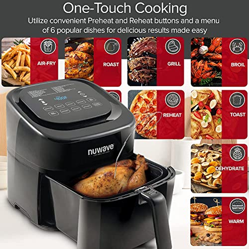 Nuwave Brio 6-Quart Healthy Digital Smart Air Fryer with Probe One-Touch Digital Controls, Advanced Cooking Functions, Removable Divider Insert & Grill Pan (NEW ACCESSORY),Black - Image 4