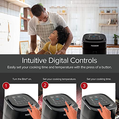 Nuwave Brio 6-Quart Healthy Digital Smart Air Fryer with Probe One-Touch Digital Controls, Advanced Cooking Functions, Removable Divider Insert & Grill Pan (NEW ACCESSORY),Black - Image 5
