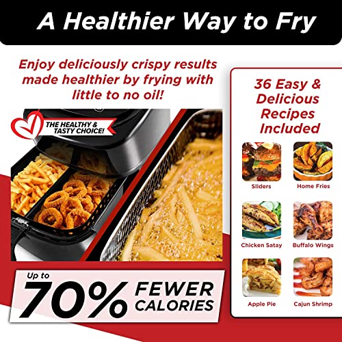 Nuwave Brio 6-Quart Healthy Digital Smart Air Fryer with Probe One-Touch Digital Controls, Advanced Cooking Functions, Removable Divider Insert & Grill Pan (NEW ACCESSORY),Black - Image 2