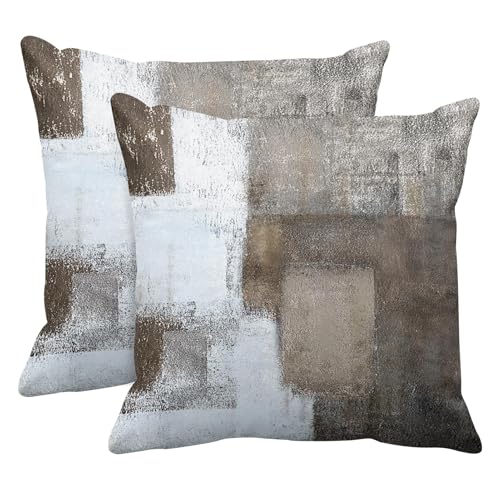 Britimes Throw Pillow Covers Modern Home Art Decor 16 x 16 Inches Set of 2 Abstract Oil Painting Pillowcases for Bedroom Living Room Cushion Couch Sofa Beige Home Grey Brown - Image 1