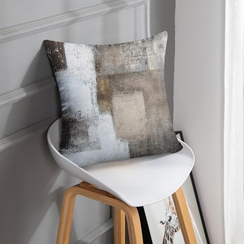 Britimes Throw Pillow Covers Modern Home Art Decor 16 x 16 Inches Set of 2 Abstract Oil Painting Pillowcases for Bedroom Living Room Cushion Couch Sofa Beige Home Grey Brown - Image 3