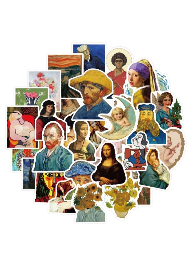 NIBEMINENT 50 Pcs Art Of Van Gogh Monasha Deco Kit Waterproof Stickers, High Definition Printing Bright Colors, Suitable for Laptop Skateboard Luggage Water Bottle Guitar DIY - Image 1