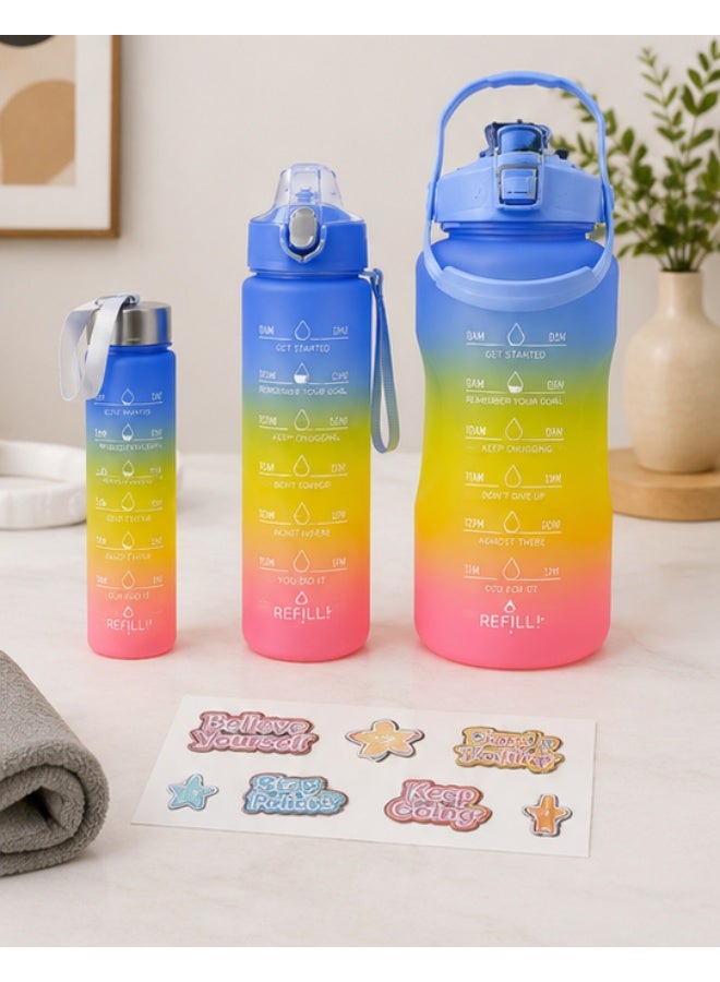 3-in-1 Sports Water Bottle Set, 500ml, 900ml & 2000ml Reusable Water Bottles, BPA-Free, Leak-Proof & Shock-Resistant, Motivational Time Markers for Gym, Sports, Travel & Outdoor Use - Image 3