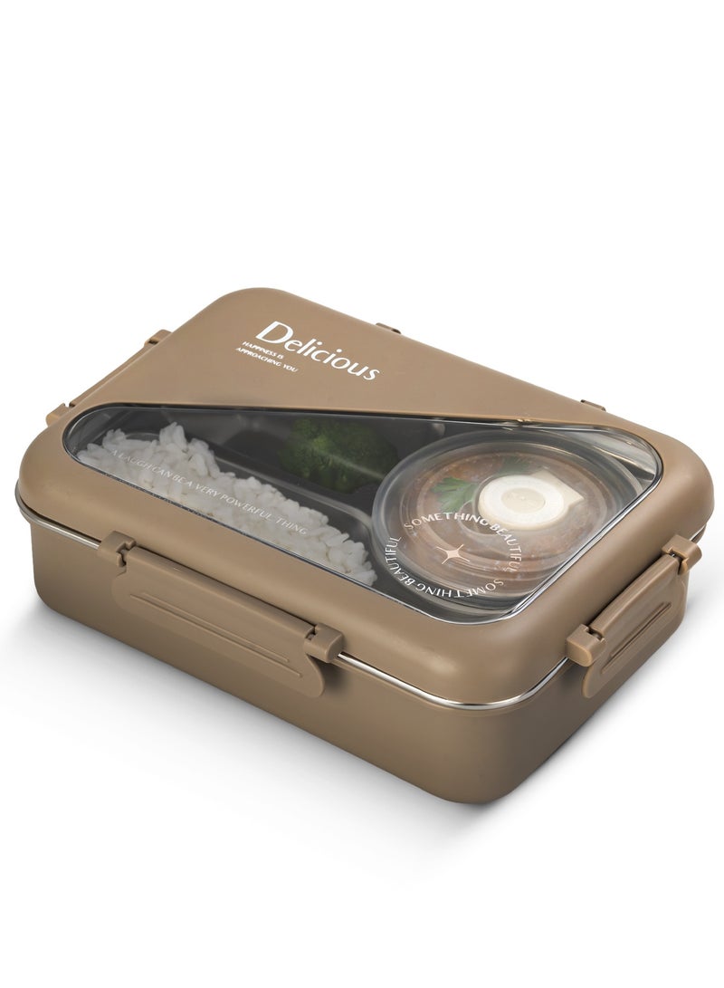 BAYBEE 1050ml Stainless Steel Lunchbox for Adults – 3-Compartment Insulated Tiffin Box, 304 Steel, Microwave-Safe, Easy to Clean, Ideal for Office, School Girls & Boys (Brown) - Image 1
