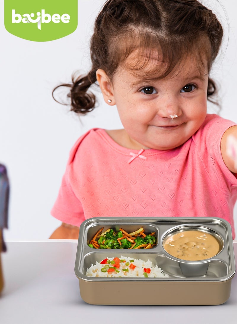 BAYBEE 1050ml Stainless Steel Lunchbox for Adults – 3-Compartment Insulated Tiffin Box, 304 Steel, Microwave-Safe, Easy to Clean, Ideal for Office, School Girls & Boys (Brown) - Image 2